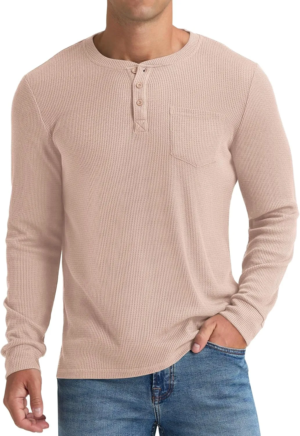 NITAGUT Mens Waffle Henley Shirts Long Sleeve T Shirts Casual T-Shirt with Pocket
