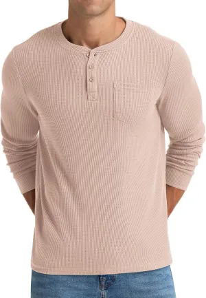 NITAGUT Mens Waffle Henley Shirts Long Sleeve T Shirts Casual T-Shirt with Pocket
