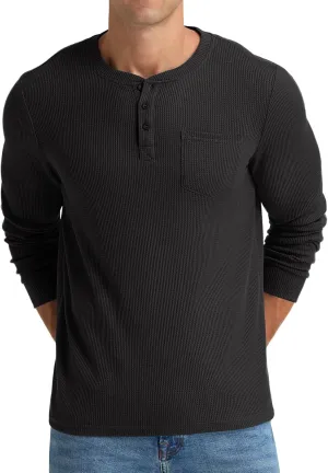 NITAGUT Mens Waffle Henley Shirts Long Sleeve T Shirts Casual T-Shirt with Pocket