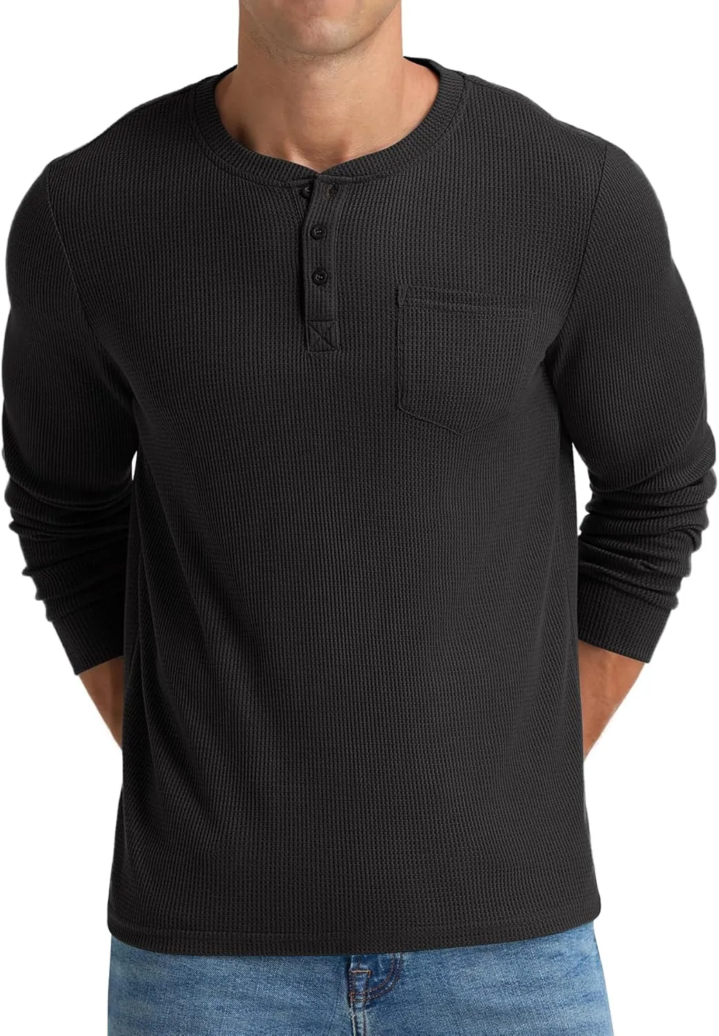 NITAGUT Mens Waffle Henley Shirts Long Sleeve T Shirts Casual T-Shirt with Pocket