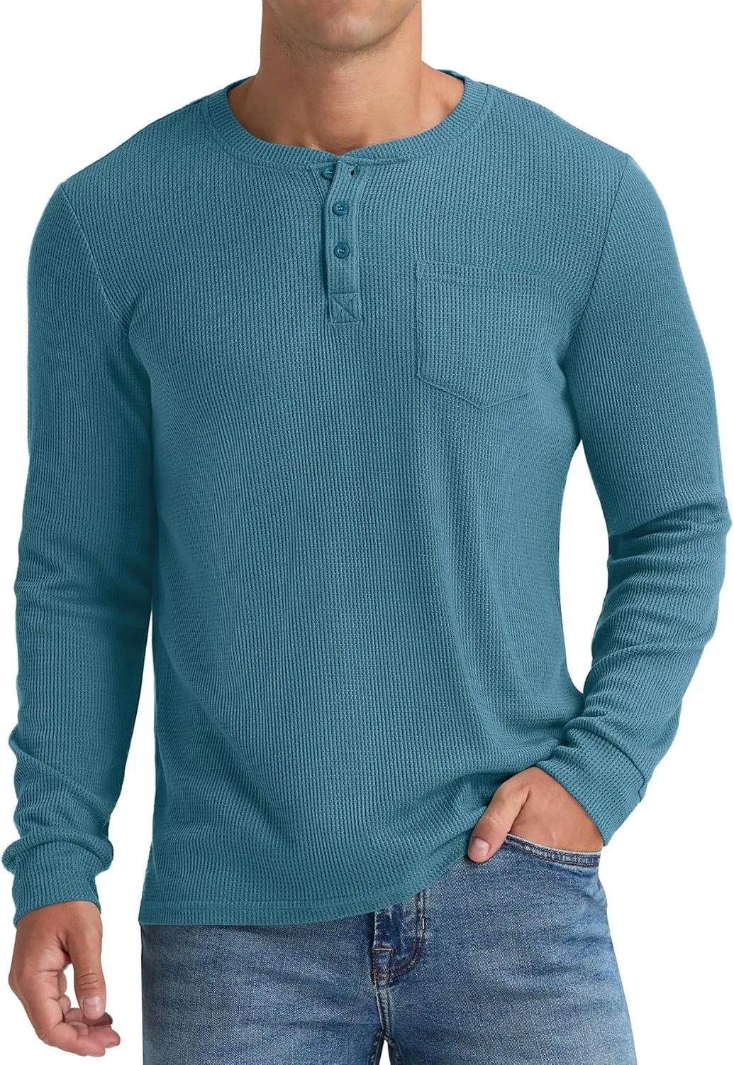 NITAGUT Mens Waffle Henley Shirts Long Sleeve T Shirts Casual T-Shirt with Pocket