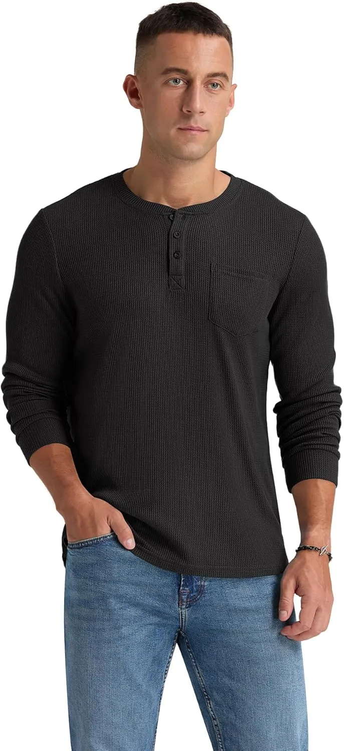 NITAGUT Mens Waffle Henley Shirts Long Sleeve T Shirts Casual T-Shirt with Pocket