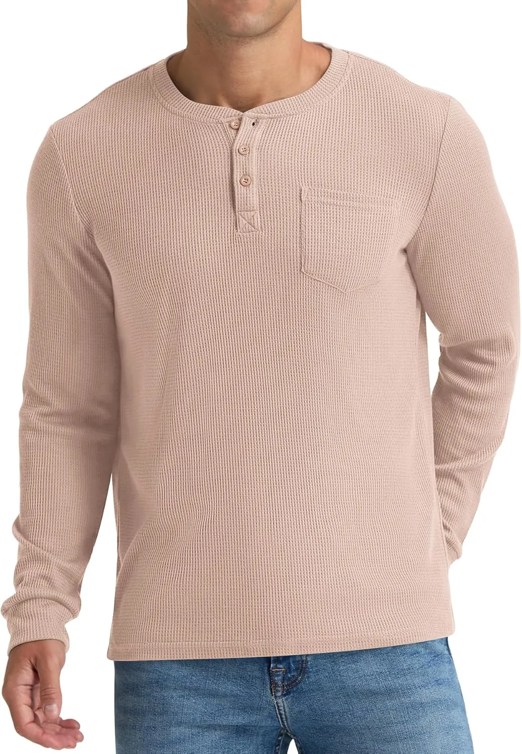 NITAGUT Mens Waffle Henley Shirts Long Sleeve T Shirts Casual T-Shirt with Pocket