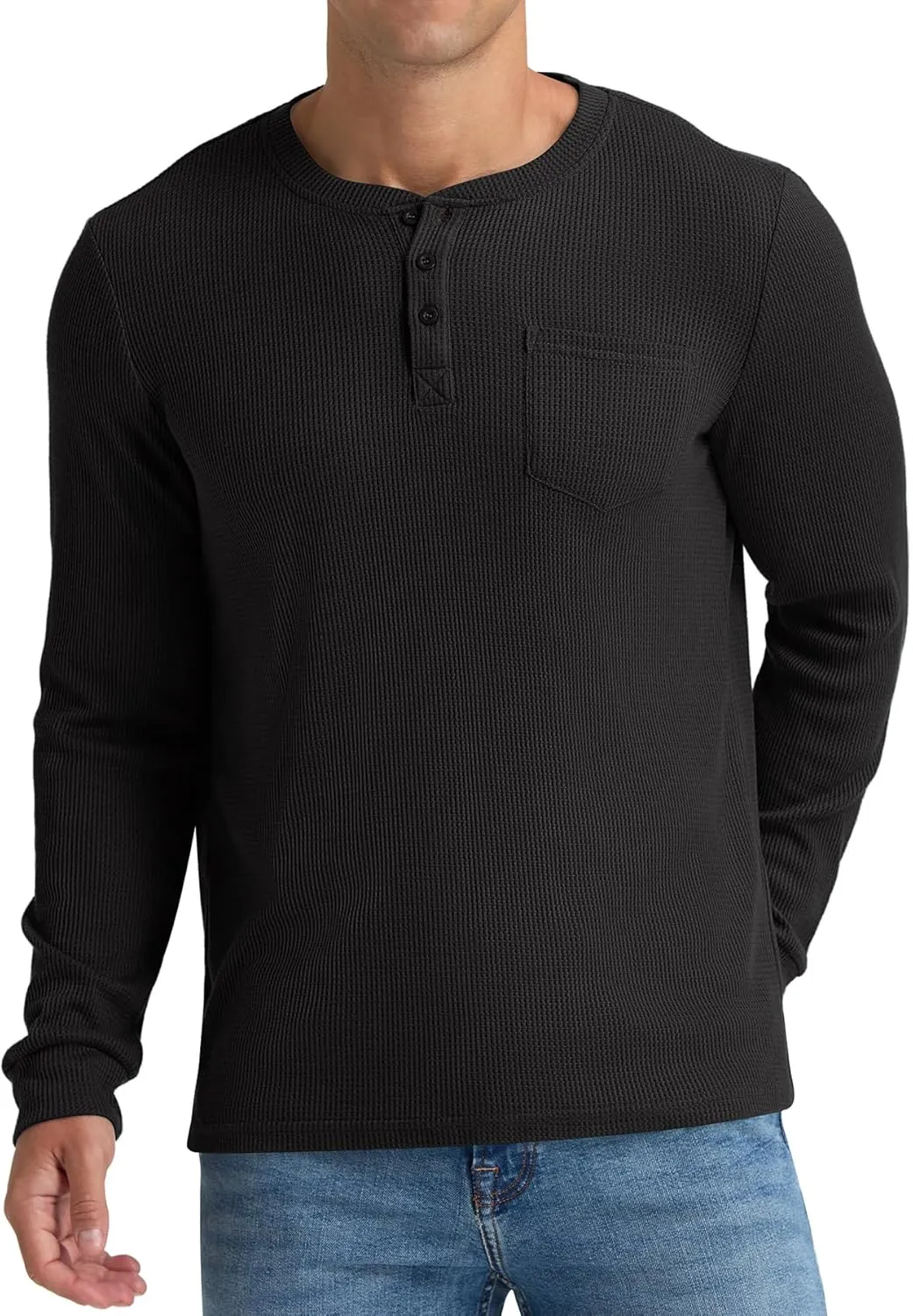 NITAGUT Mens Waffle Henley Shirts Long Sleeve T Shirts Casual T-Shirt with Pocket