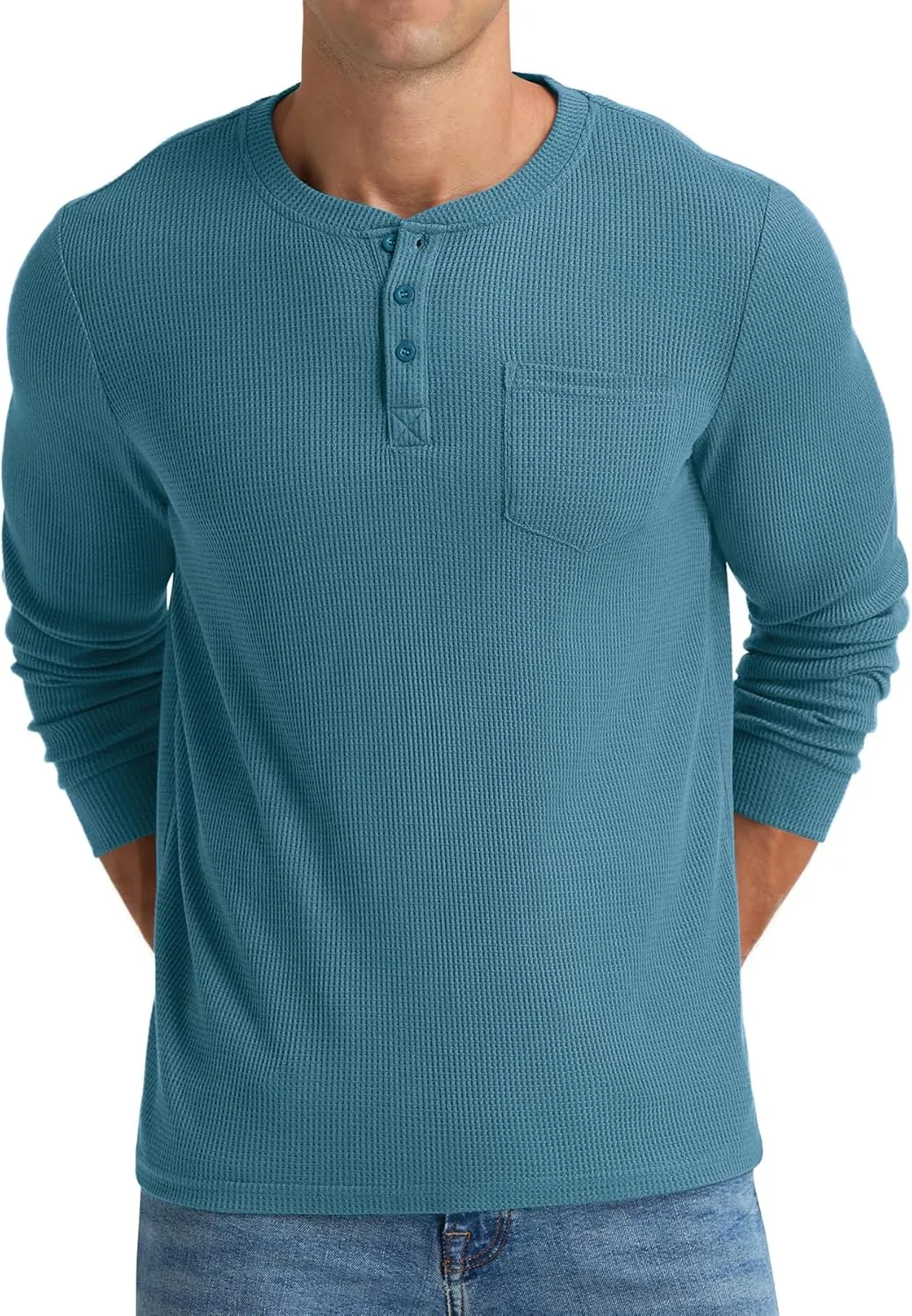 NITAGUT Mens Waffle Henley Shirts Long Sleeve T Shirts Casual T-Shirt with Pocket