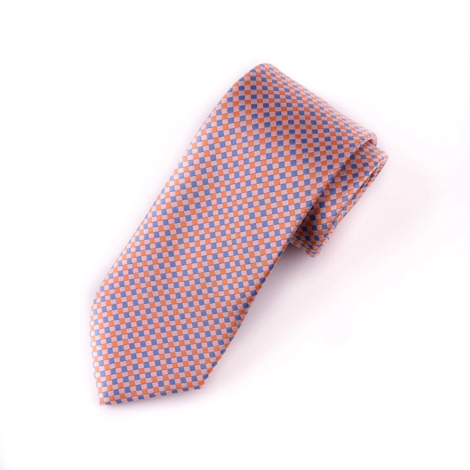 Orange Bronze Basketweave Blue Geometric Skinny Woven Tie 3"