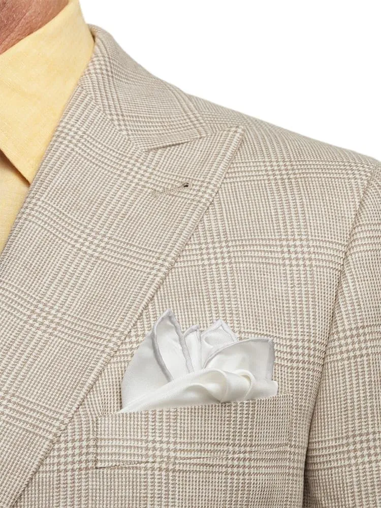 Paul Fredrick Men's Linen Blend Plaid Double Breasted Peak Lapel Suit Jacket