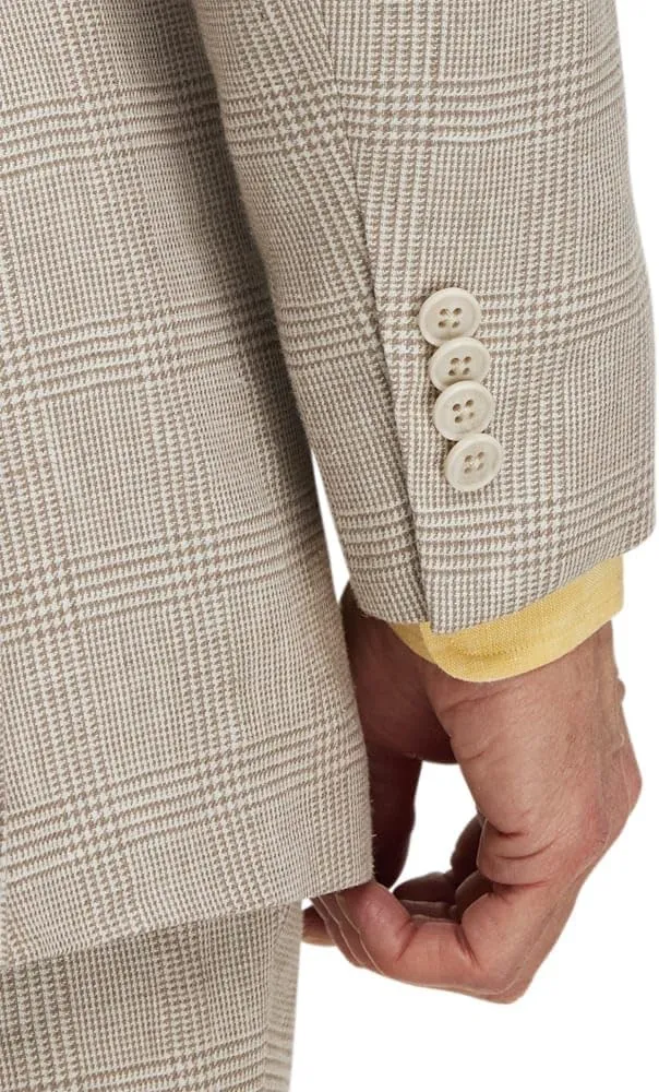 Paul Fredrick Men's Linen Blend Plaid Double Breasted Peak Lapel Suit Jacket