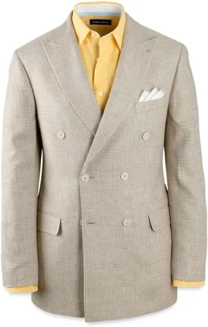 Paul Fredrick Men's Linen Blend Plaid Double Breasted Peak Lapel Suit Jacket