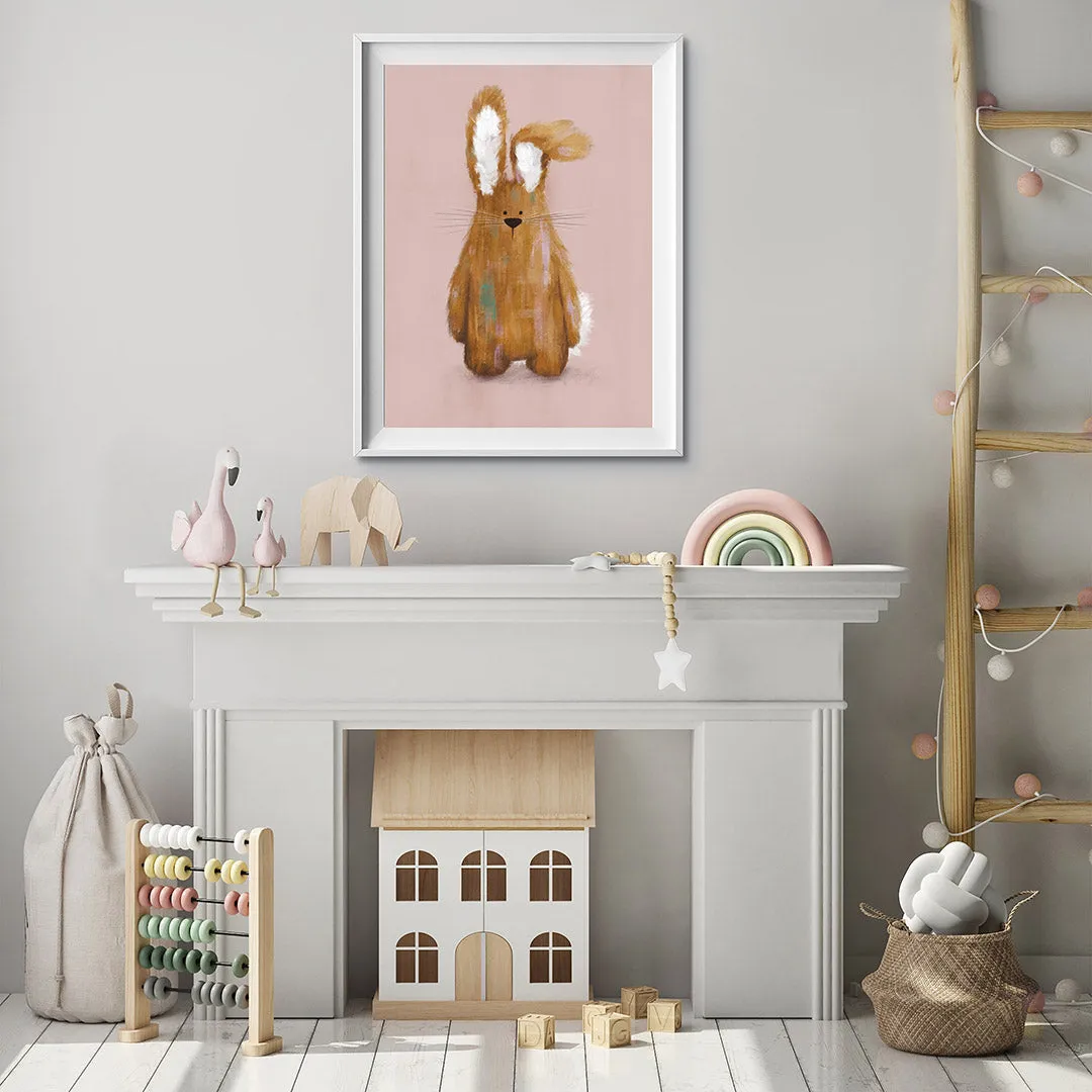 Pink Bunny & Mouse Woodland Nursery Prints Set Of 2