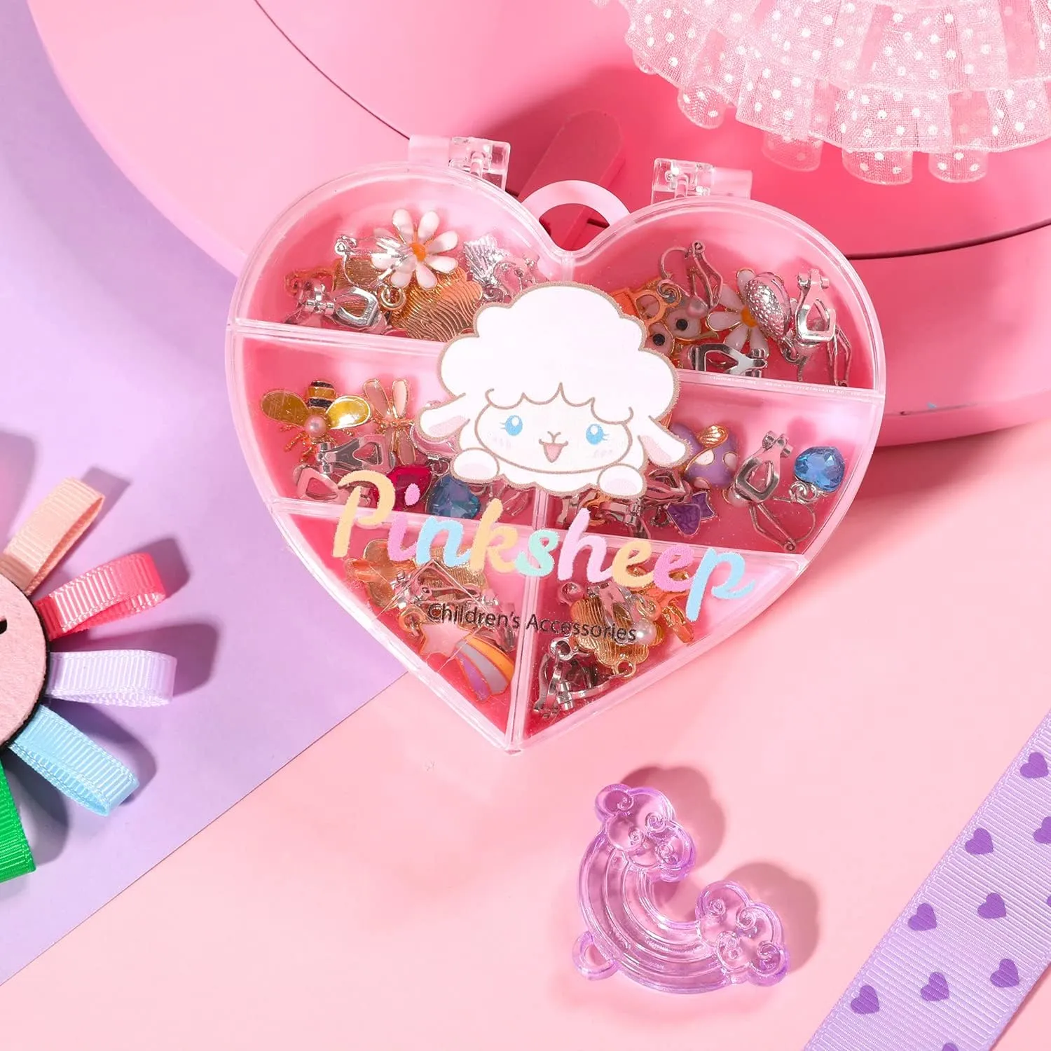 PinkSheep Unicorn Clip On Earrings for Little Girls, Bling Earrings Rainbow Earrings for Kids