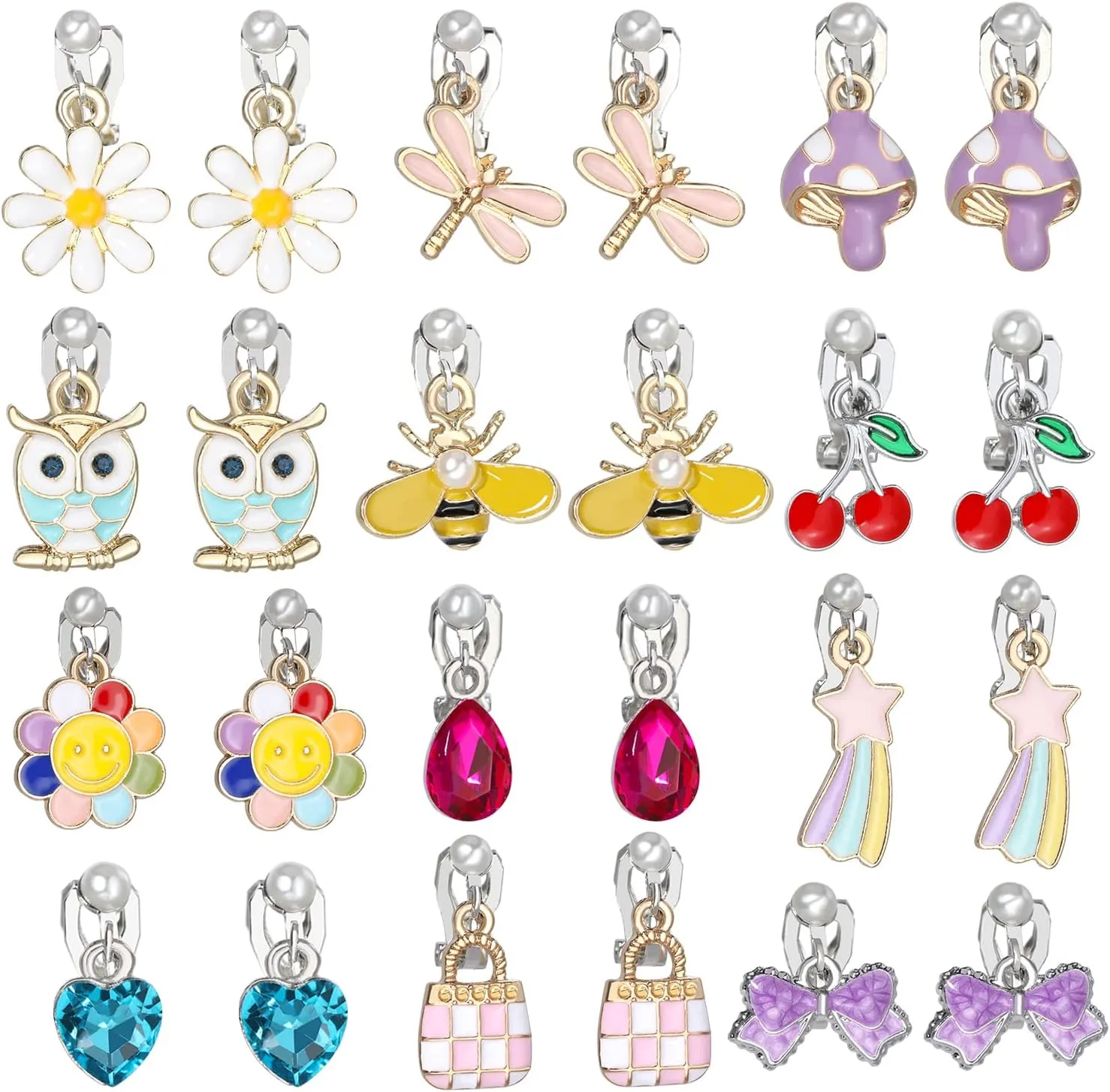 PinkSheep Unicorn Clip On Earrings for Little Girls, Bling Earrings Rainbow Earrings for Kids