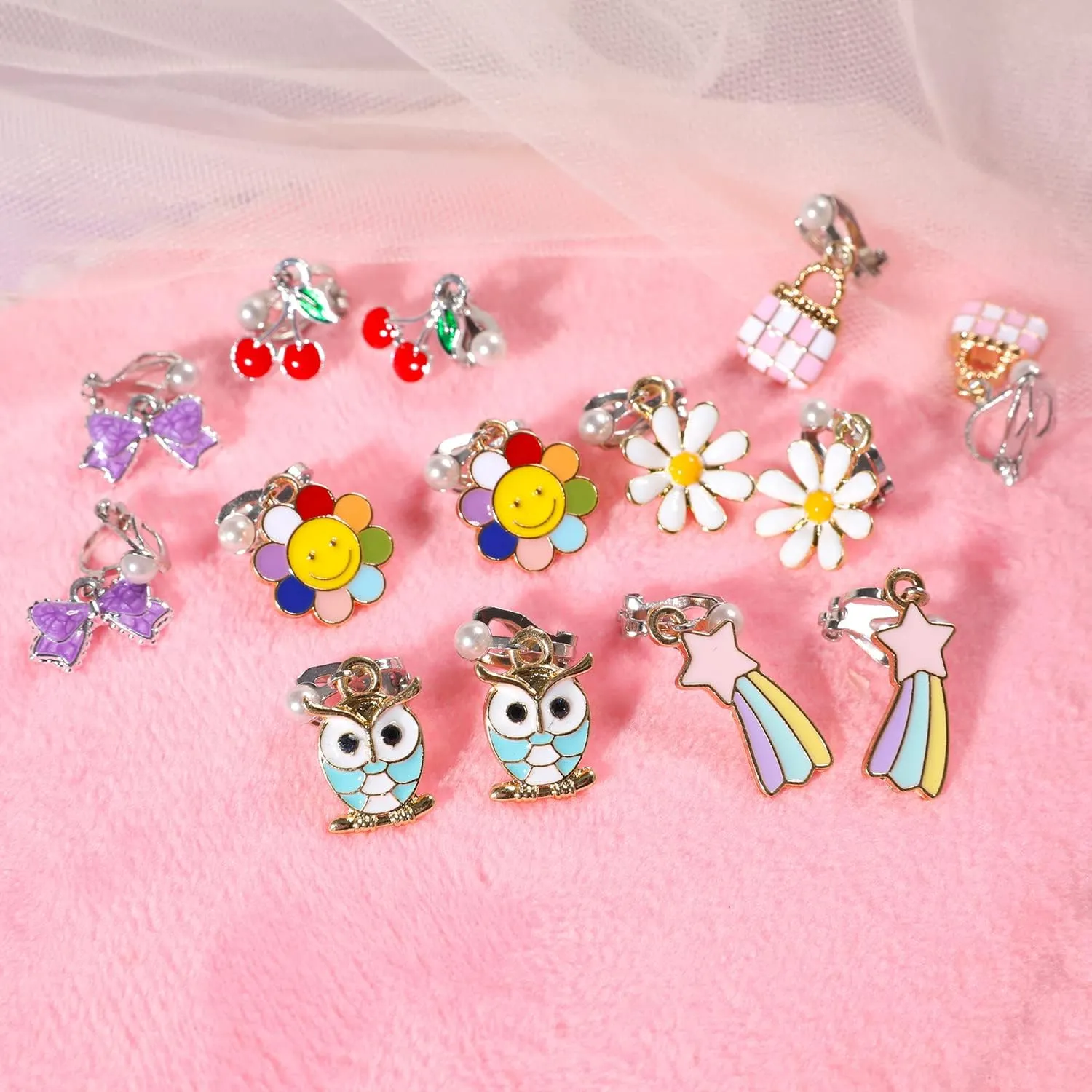 PinkSheep Unicorn Clip On Earrings for Little Girls, Bling Earrings Rainbow Earrings for Kids