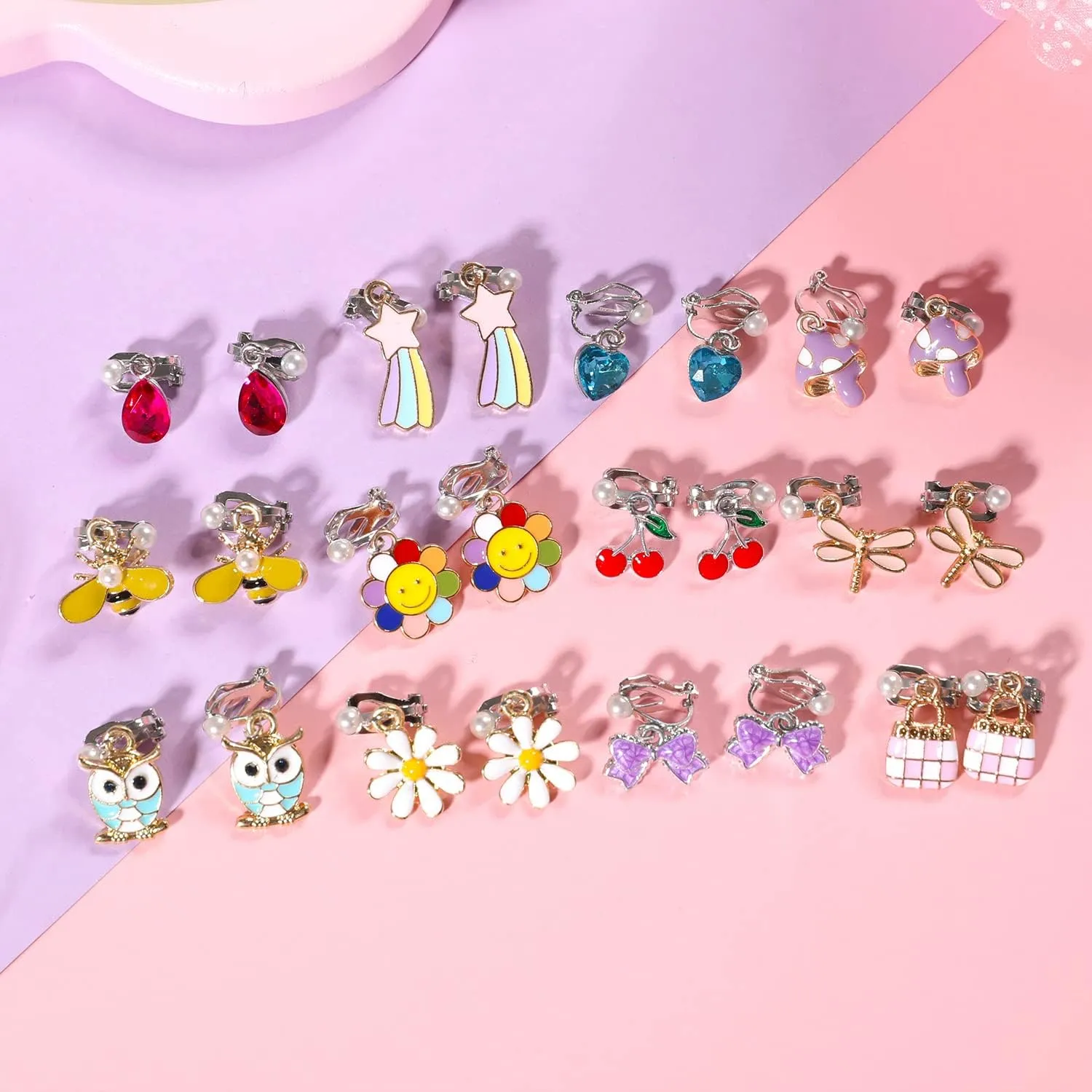 PinkSheep Unicorn Clip On Earrings for Little Girls, Bling Earrings Rainbow Earrings for Kids