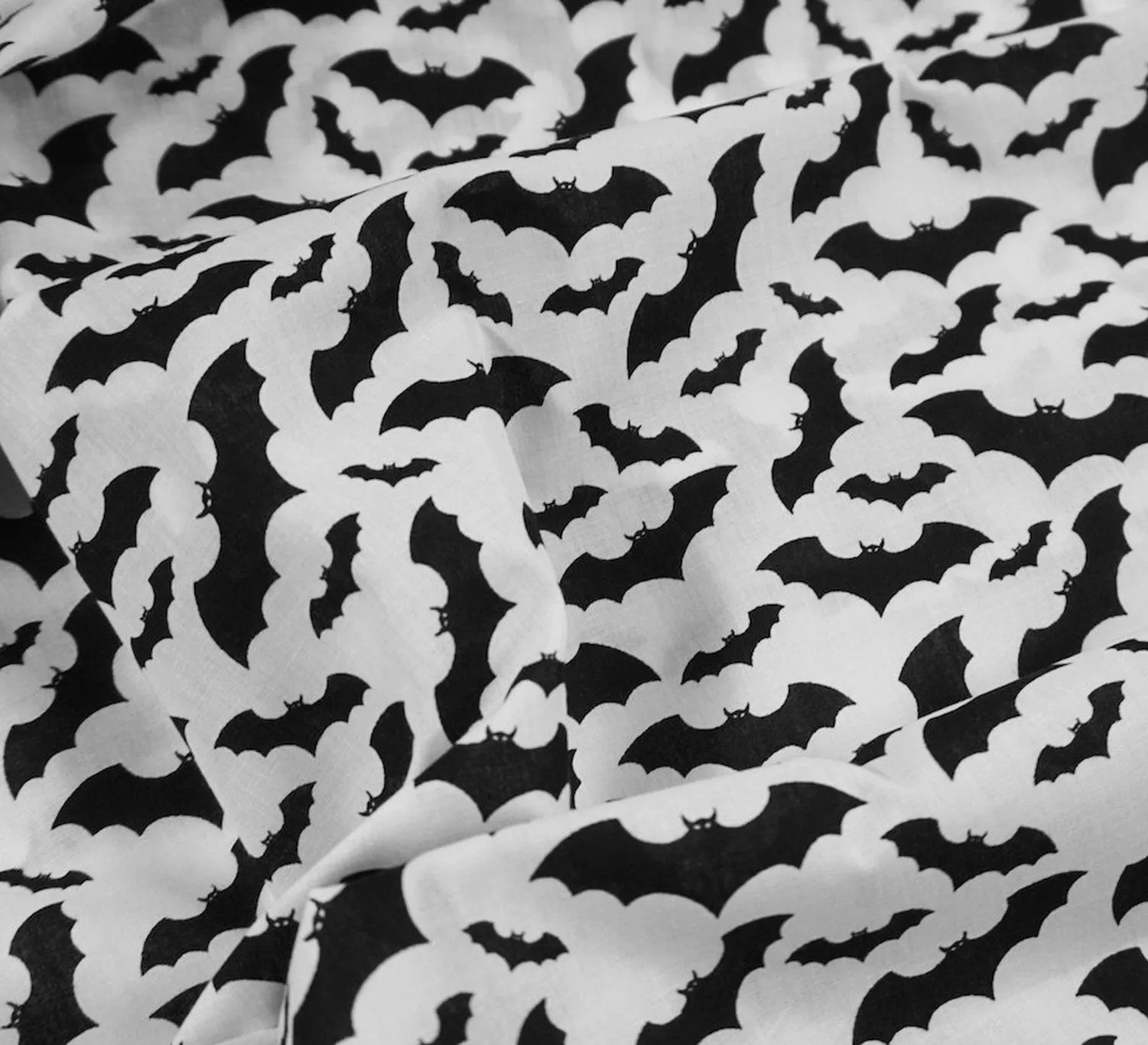 Polycotton Fabric - Bat Cave / Black on White