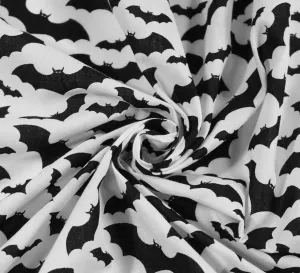 Polycotton Fabric - Bat Cave / Black on White