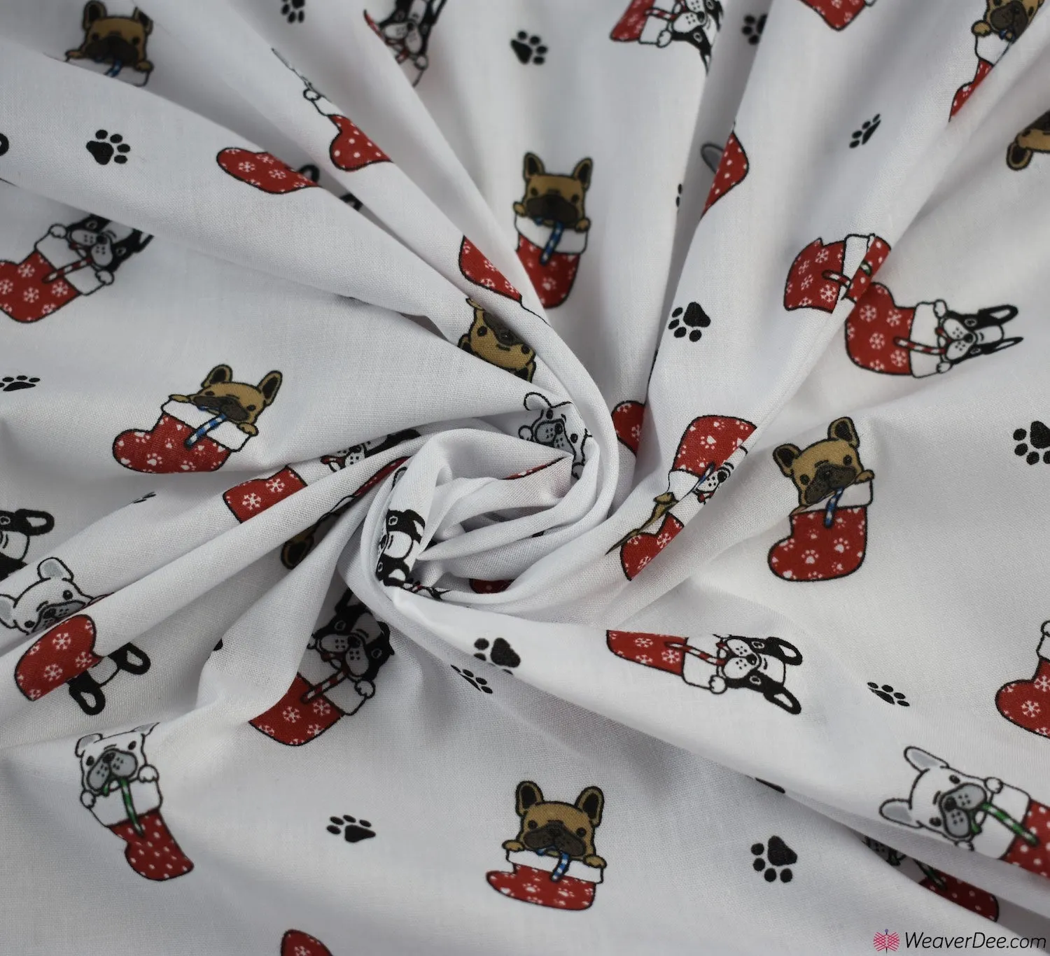Polycotton Fabric - Christmas French Bulldog Stockings