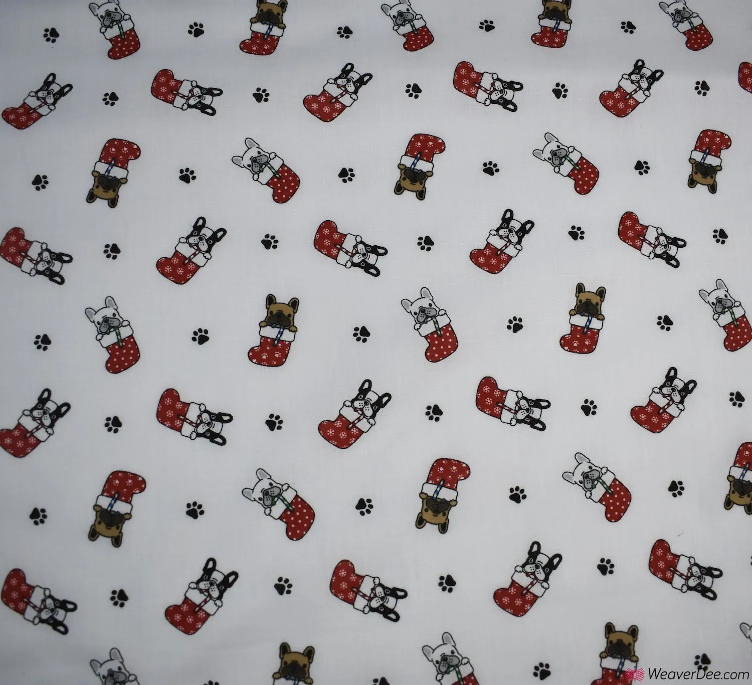 Polycotton Fabric - Christmas French Bulldog Stockings