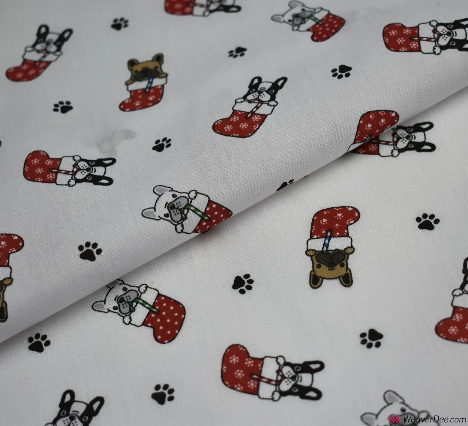 Polycotton Fabric - Christmas French Bulldog Stockings