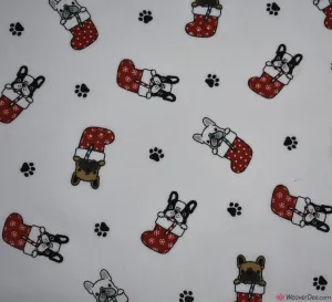 Polycotton Fabric - Christmas French Bulldog Stockings