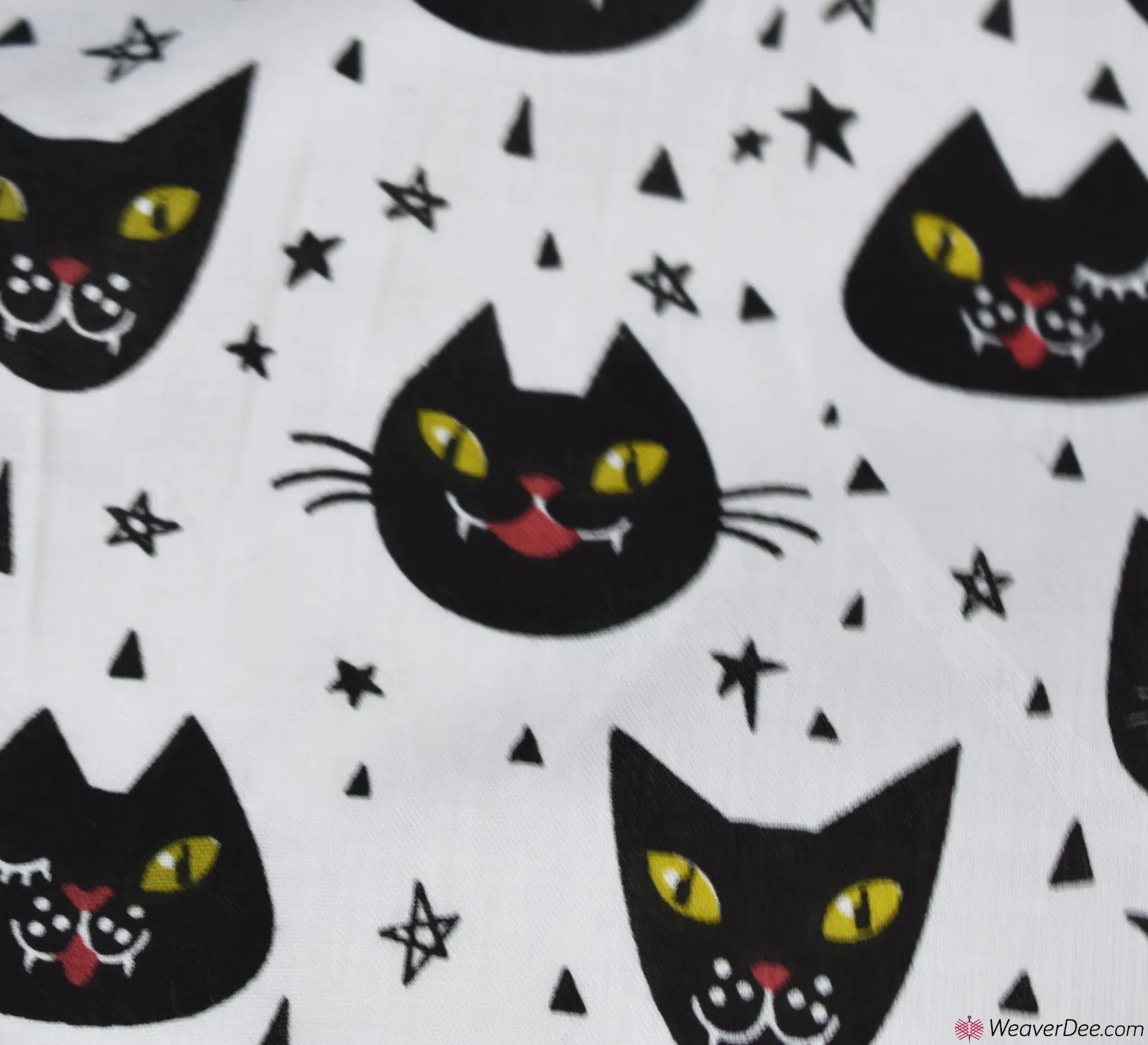 Polycotton Fabric - Creepy Cat Face White