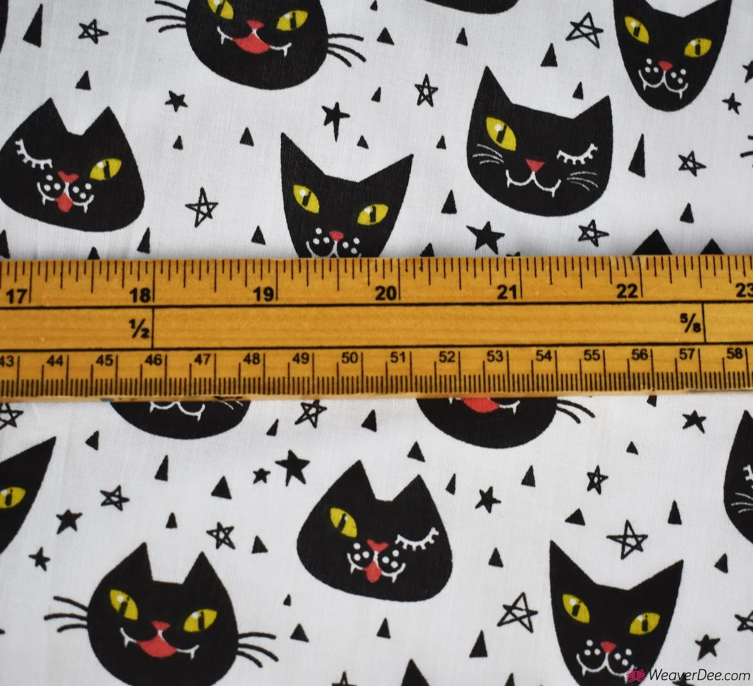 Polycotton Fabric - Creepy Cat Face White