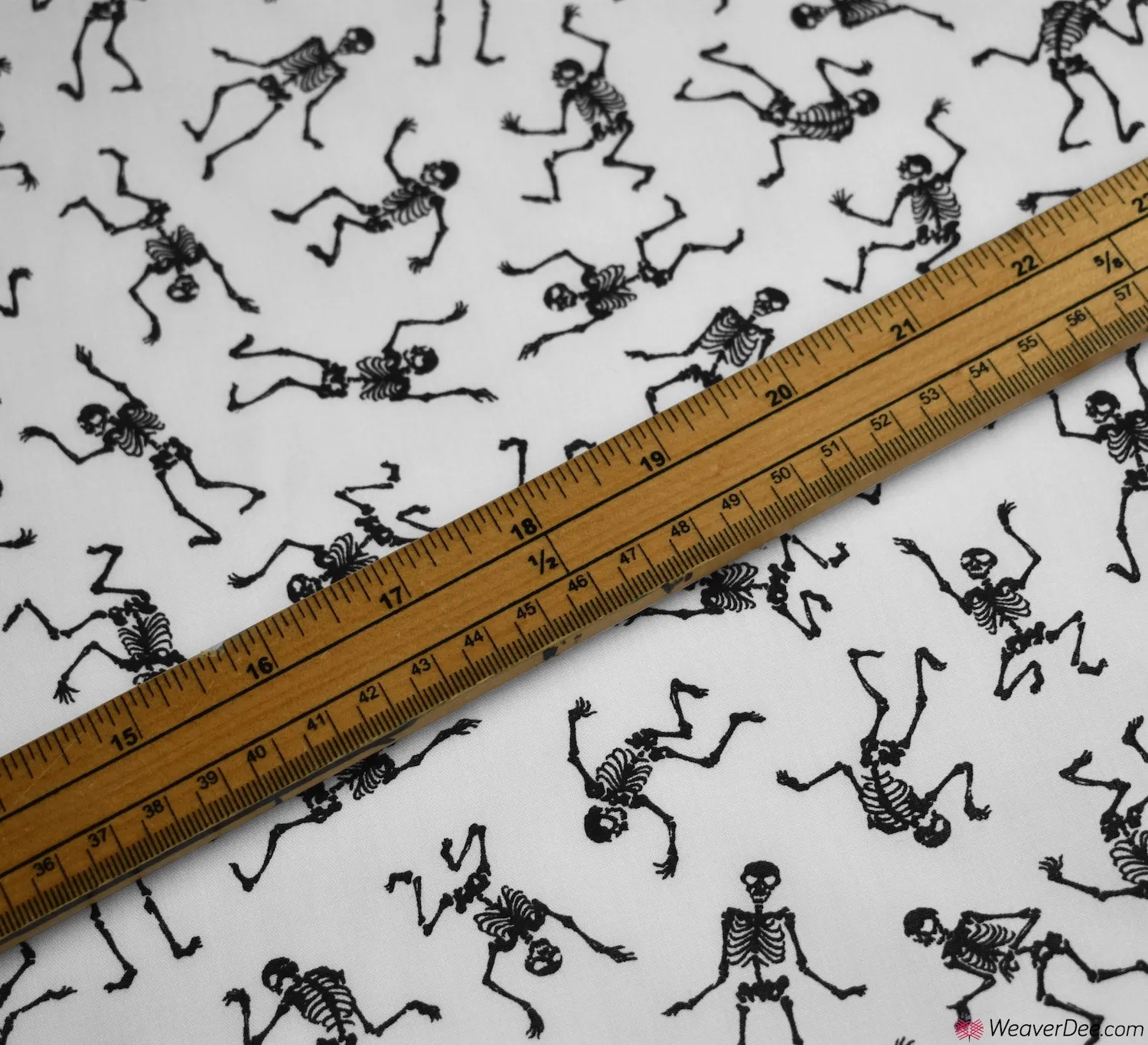 Polycotton Fabric - Dancing Skeletons White