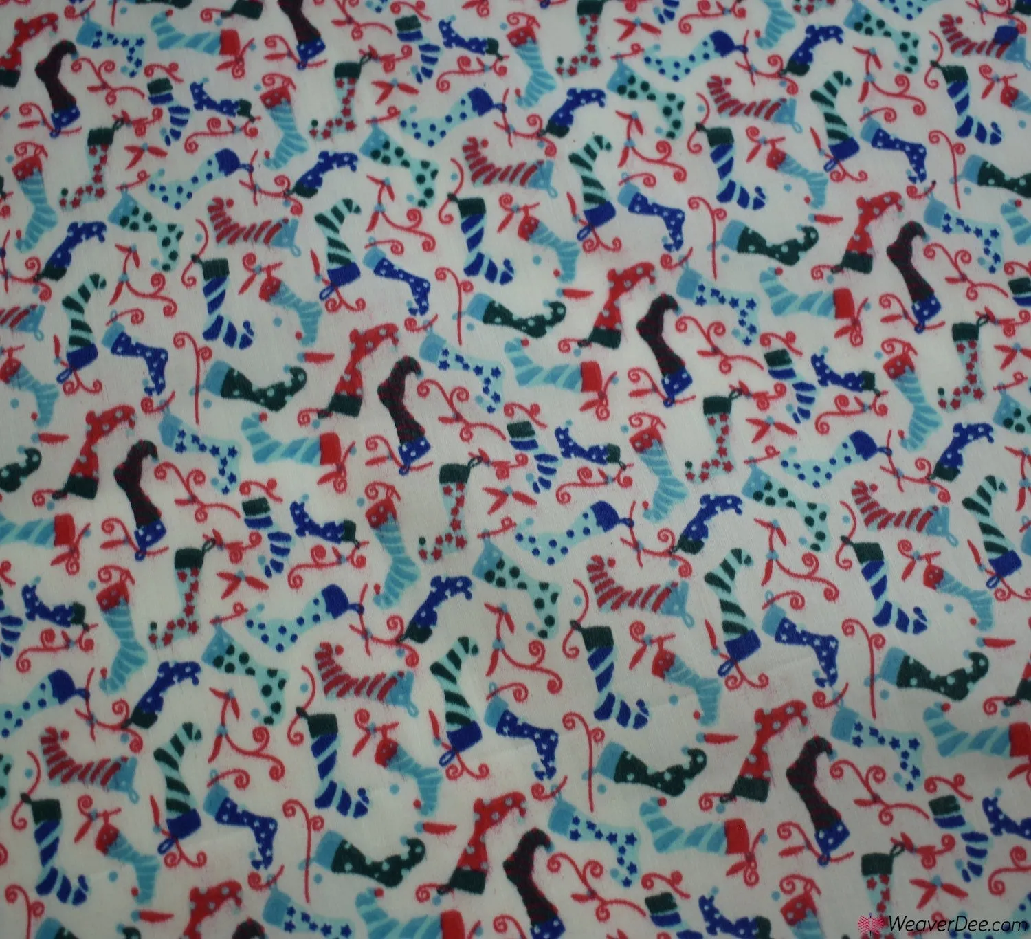Polycotton Fabric - Little Elf’s Christmas Stockings Ivory