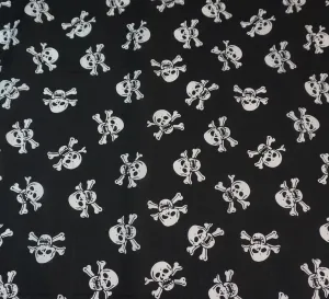 Polycotton Fabric - Skull & Crossbones (White on Black)