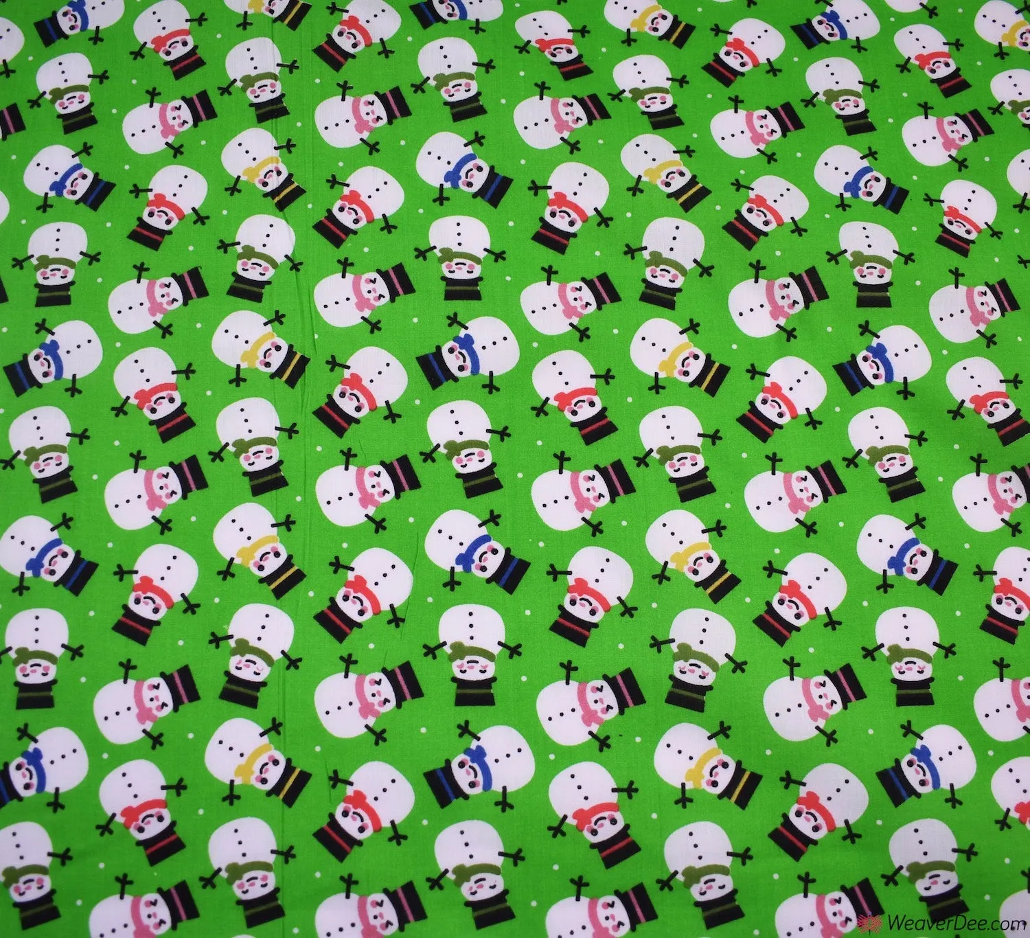 Polycotton Fabric - Smiling Snowmen Green