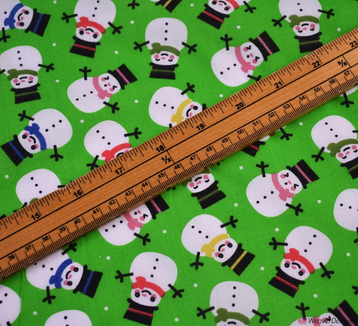 Polycotton Fabric - Smiling Snowmen Green