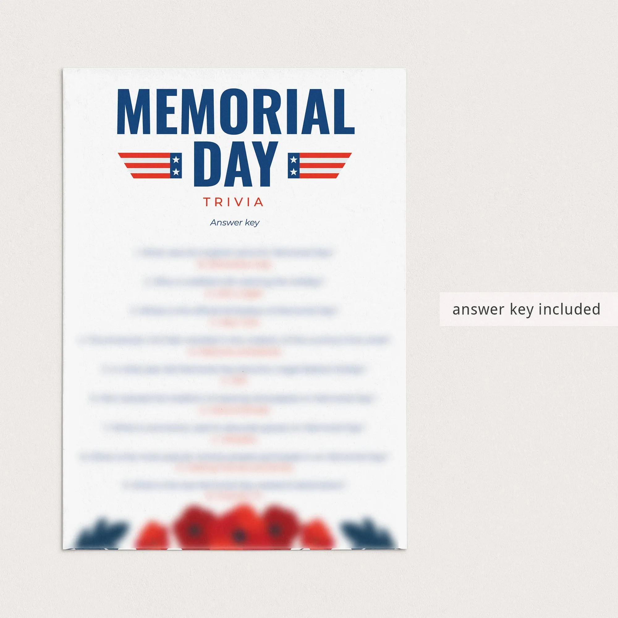 Printable Memorial Day Quiz with Answer Key