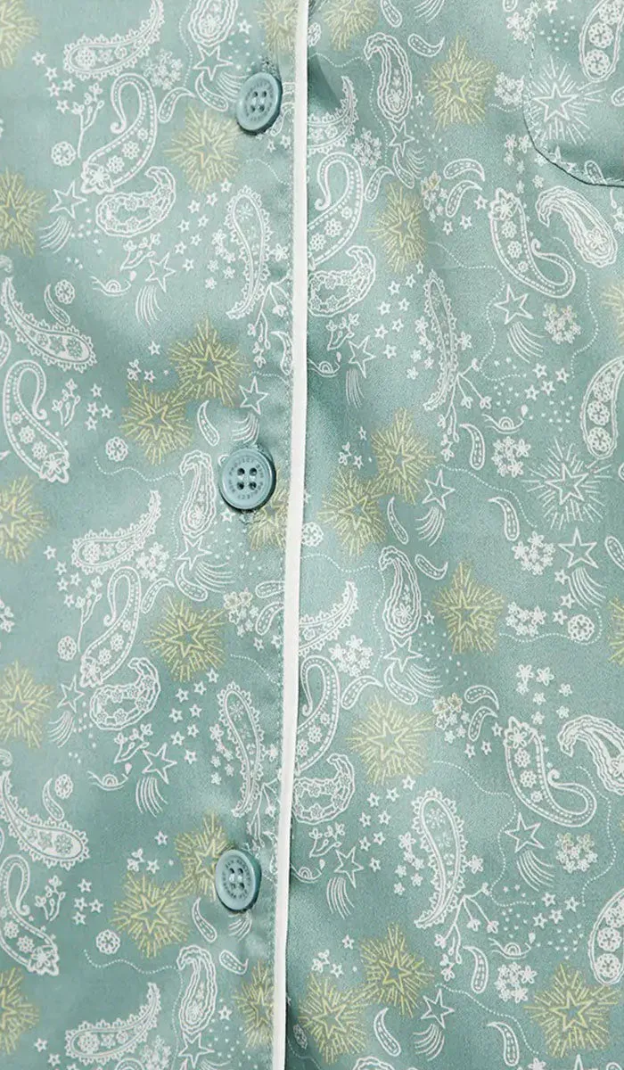 Project REM 100% Cotton Pyjama with Short Sleeve Top & Long Pant in Paisley Star