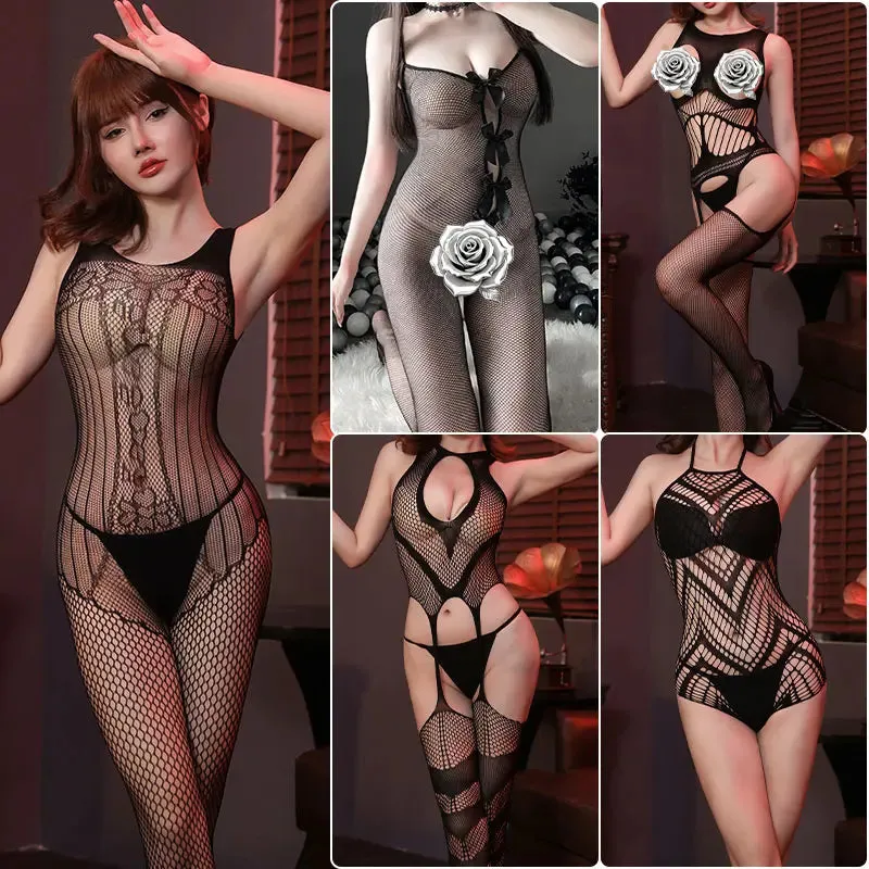 "Sparkling Rhinestone Fishnet Teddy - Seductive Women's Bodysuit"