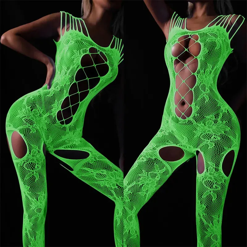 "Sparkling Rhinestone Fishnet Teddy - Seductive Women's Bodysuit"