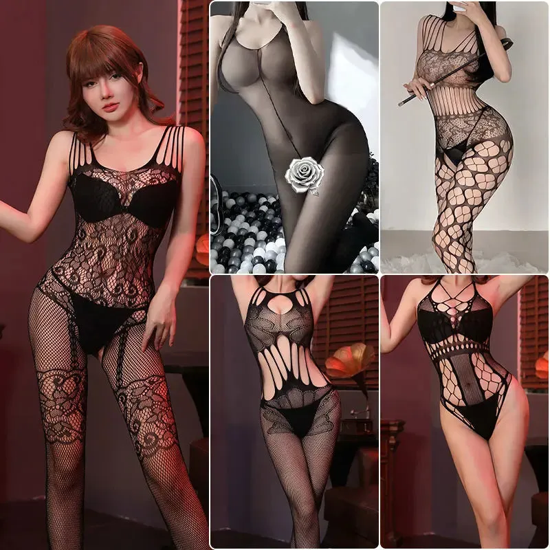 "Sparkling Rhinestone Fishnet Teddy - Seductive Women's Bodysuit"