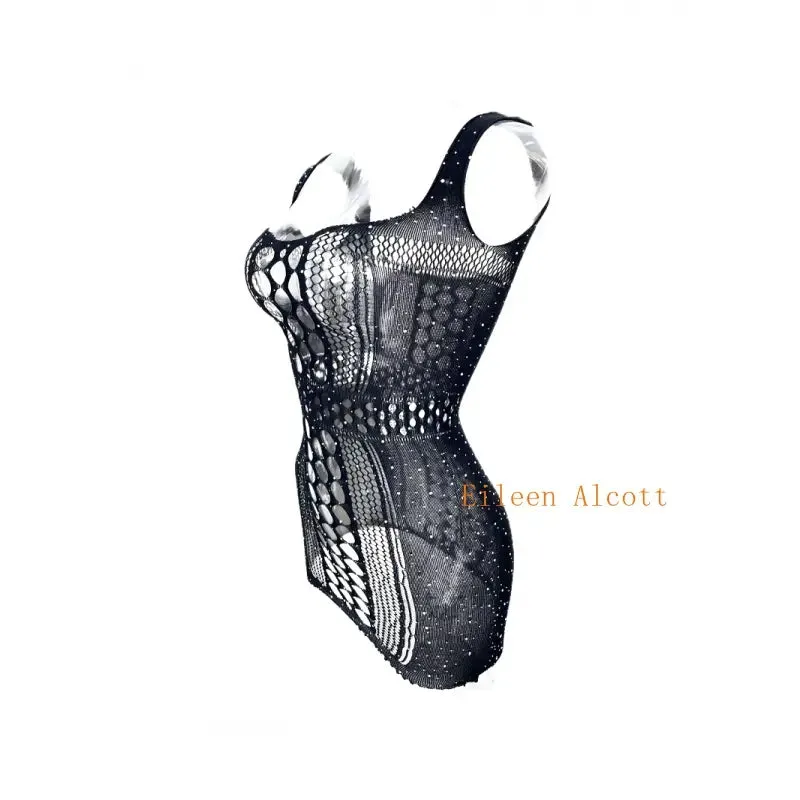 "Sparkling Rhinestone Fishnet Teddy - Seductive Women's Bodysuit"