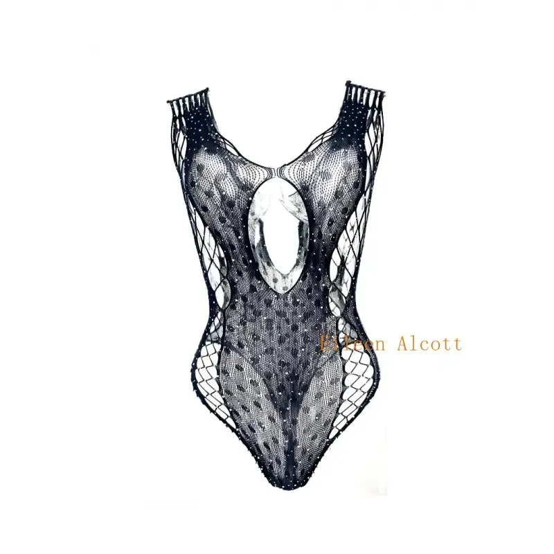 "Sparkling Rhinestone Fishnet Teddy - Seductive Women's Bodysuit"
