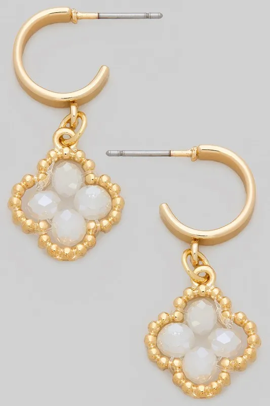 Raise The Stake White Stone Clover Huggie Earrings