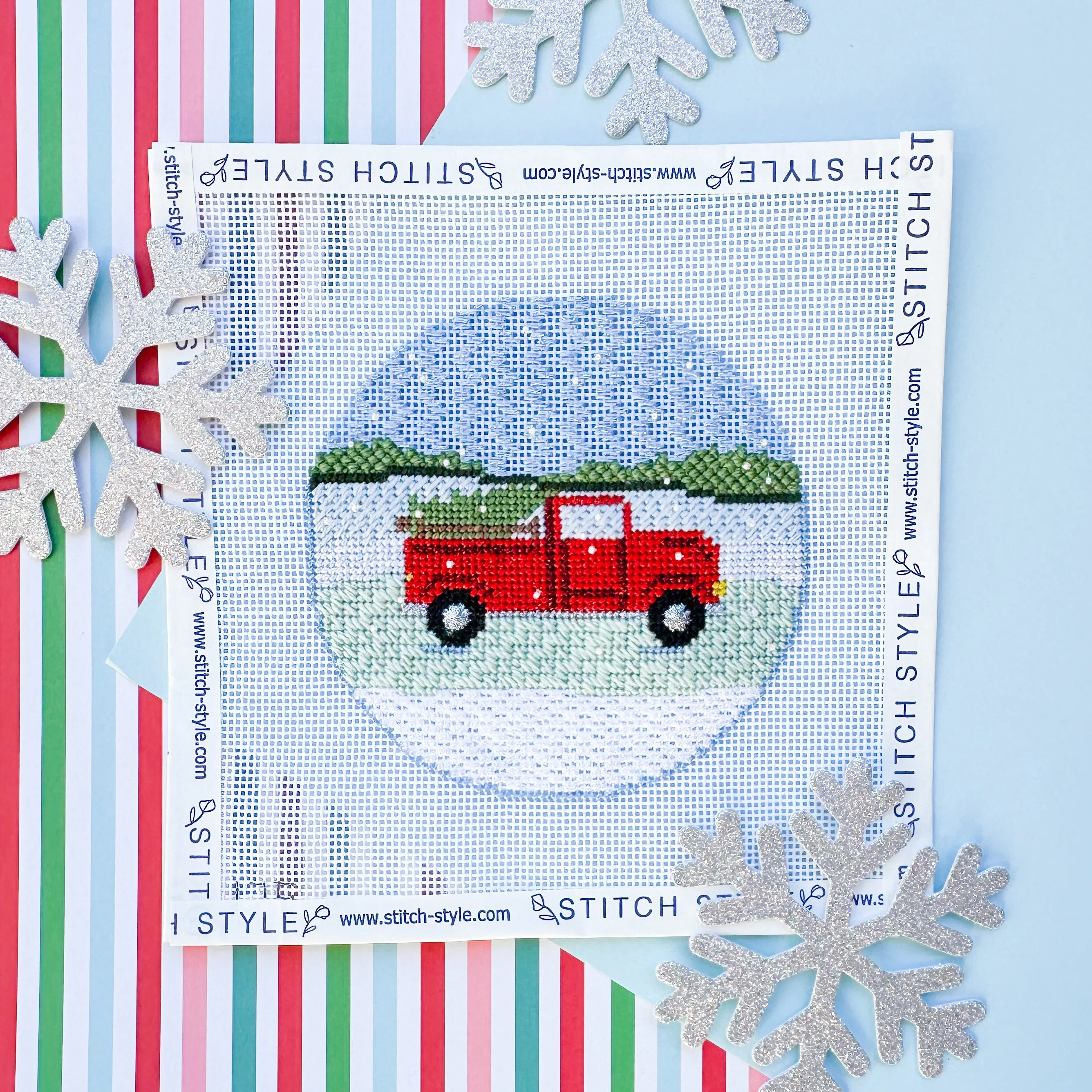 Red Truck with Christmas Tree Needlepoint Canvas