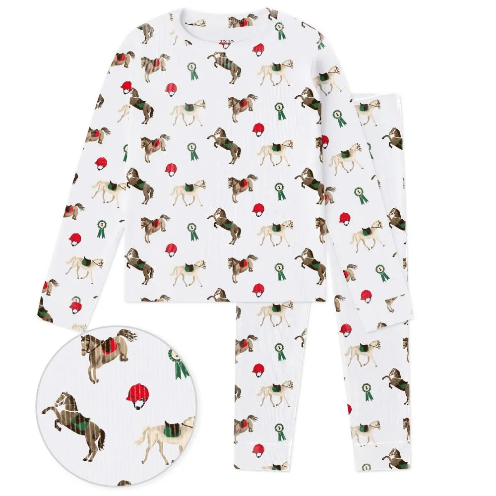 Riding Ponies Organic Long Sleeve Rib Pajama Set