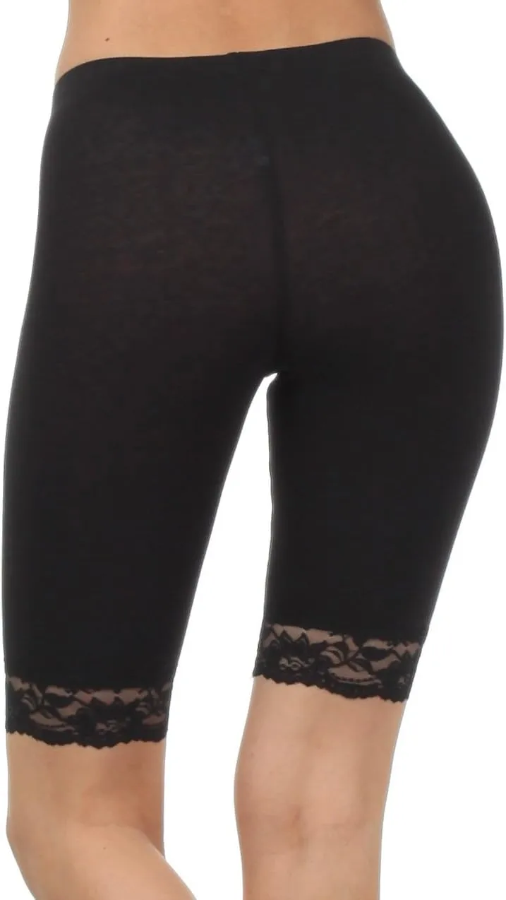Sakkas Cotton Blend Lace Trim Stretch Bike Shorts - Made in USA