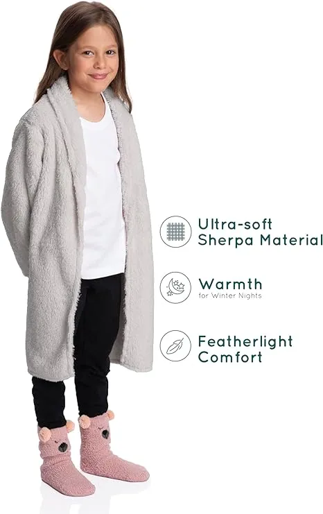 Soft Elegance: Girls Gray Sherpa Jacket - Chic Back-to-School Warmth for Young Trendsetters