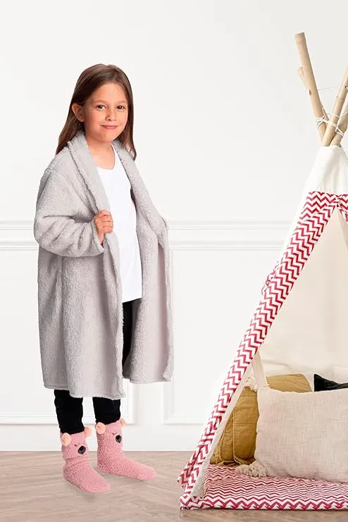Soft Elegance: Girls Gray Sherpa Jacket - Chic Back-to-School Warmth for Young Trendsetters