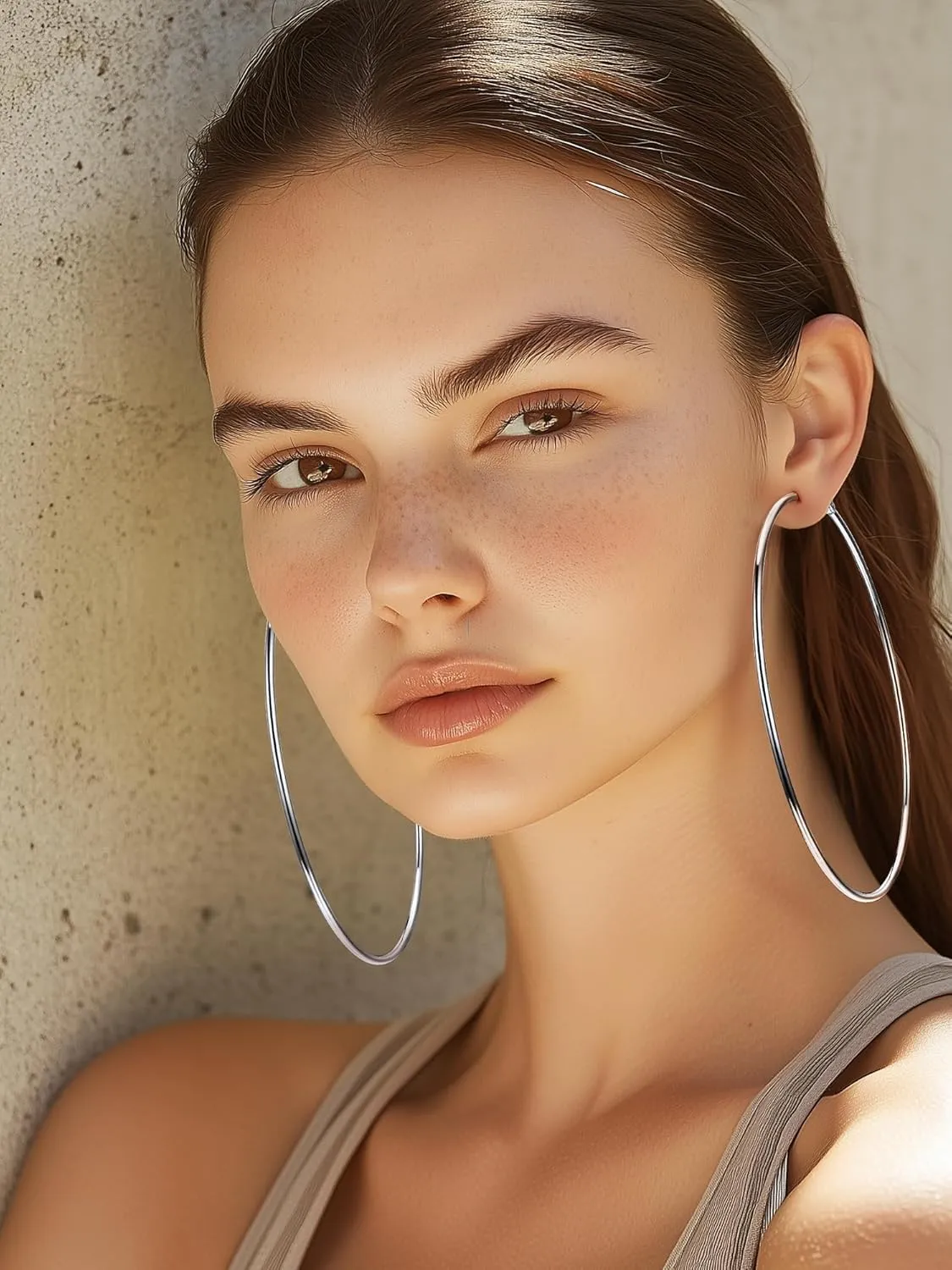 Stylish Hoop Earrings for Women, Black/18K Gold Plated Stainless Steel Hoop Earrings Hypoallergenic, 50mm/70mm/100mm, Come with Box