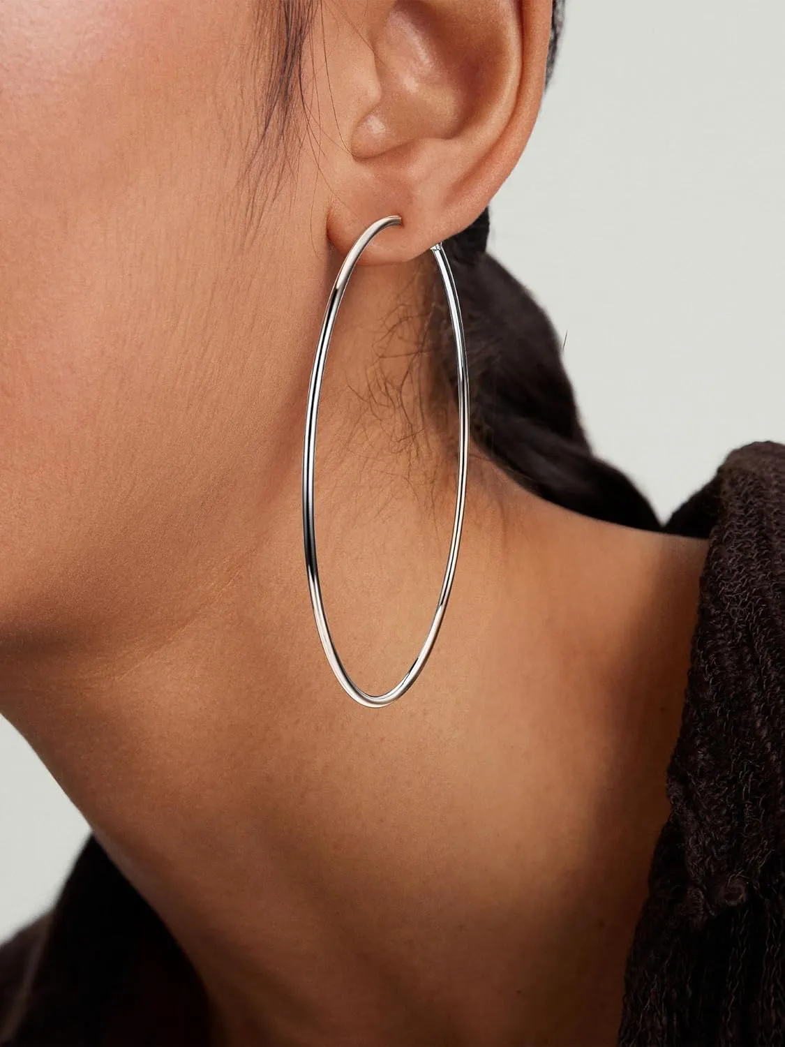 Stylish Hoop Earrings for Women, Black/18K Gold Plated Stainless Steel Hoop Earrings Hypoallergenic, 50mm/70mm/100mm, Come with Box