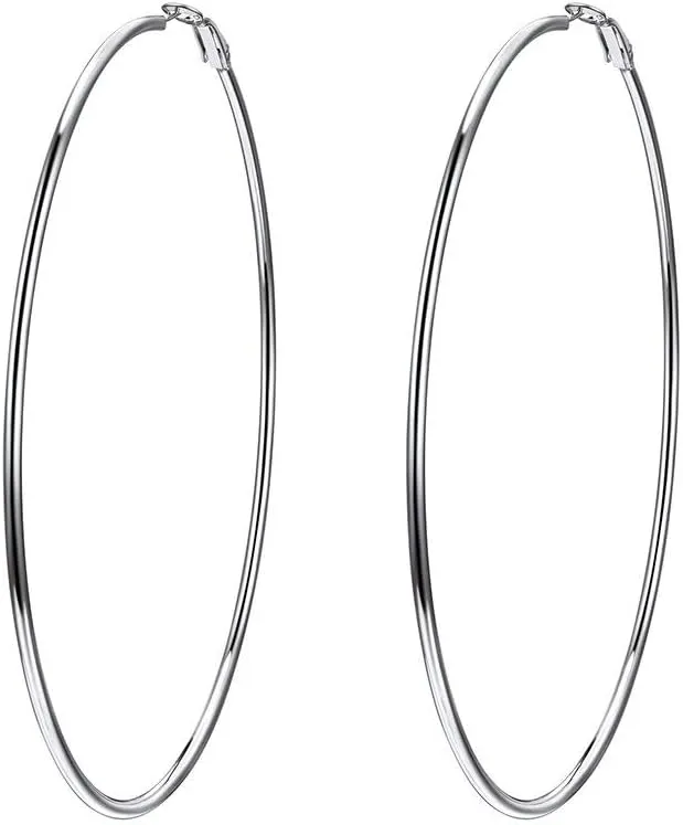 Stylish Hoop Earrings for Women, Black/18K Gold Plated Stainless Steel Hoop Earrings Hypoallergenic, 50mm/70mm/100mm, Come with Box