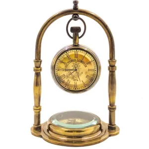 Table Clock | Desk Clock with Maritime Vintage Brass Compass | Antique Victoria London | Clock for Home Decor, Office Decoration