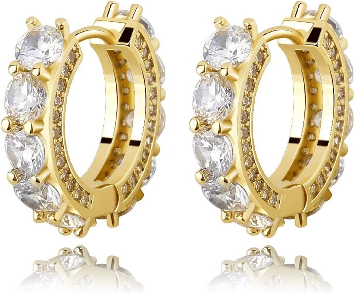 TOPGRILLZ Gold Plated Hoop Earrings For Men 14K Golden Silver Plated 5A  Cubic Zirconia Huggie Earrings Cartilage Hypoallergenic Cuff Earrings Trendy