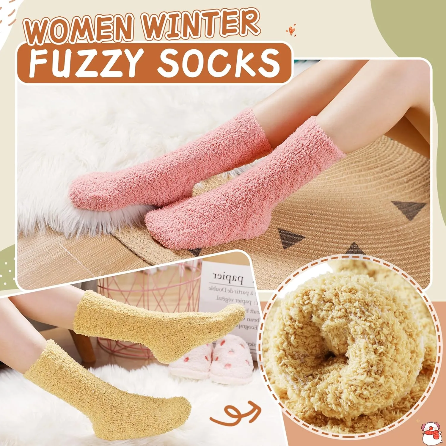 Velice Womens Fuzzy Socks Soft Cozy Fluffy Slipper Socks Winter Warm Plush Sleeping Christmas Socks 5 Pairs